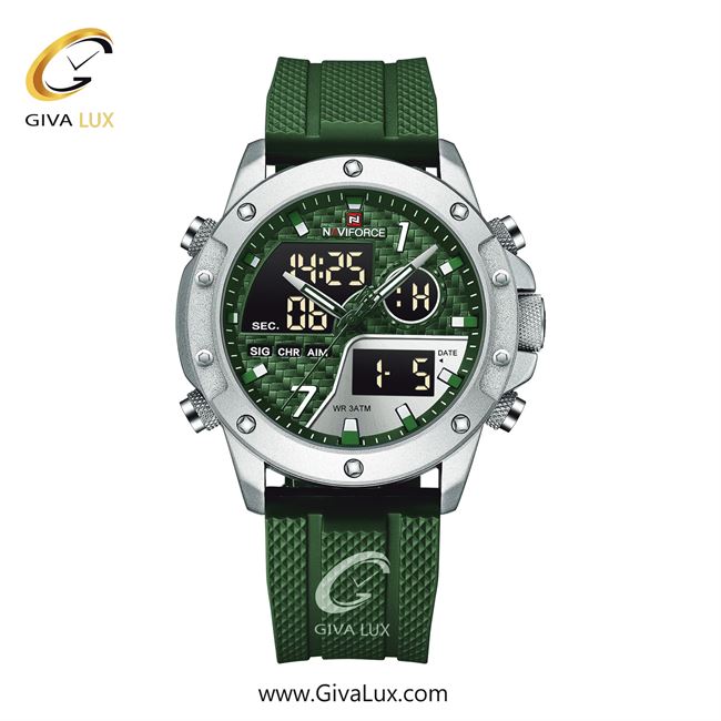 ساعت مچی اورجینال مردانه ناوی فورس|Naviforce|نوی فورس|نیوی فورس دو زمانه نقره ای | سبز| سبز-نقره ای| کد رفرنس NF9221